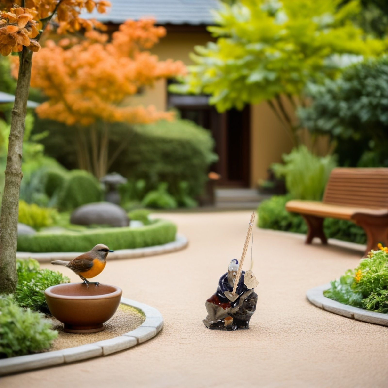 Bonsai Garden Fountain - 2Pcs Exquisite Chinese Oldman Fishing Sculptures
