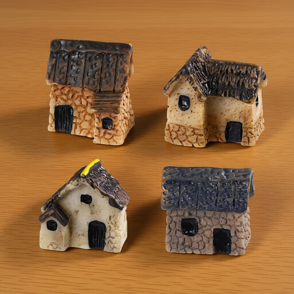 Bonsai Garden House - 4Pcs Artistic Resin Mini Village Houses