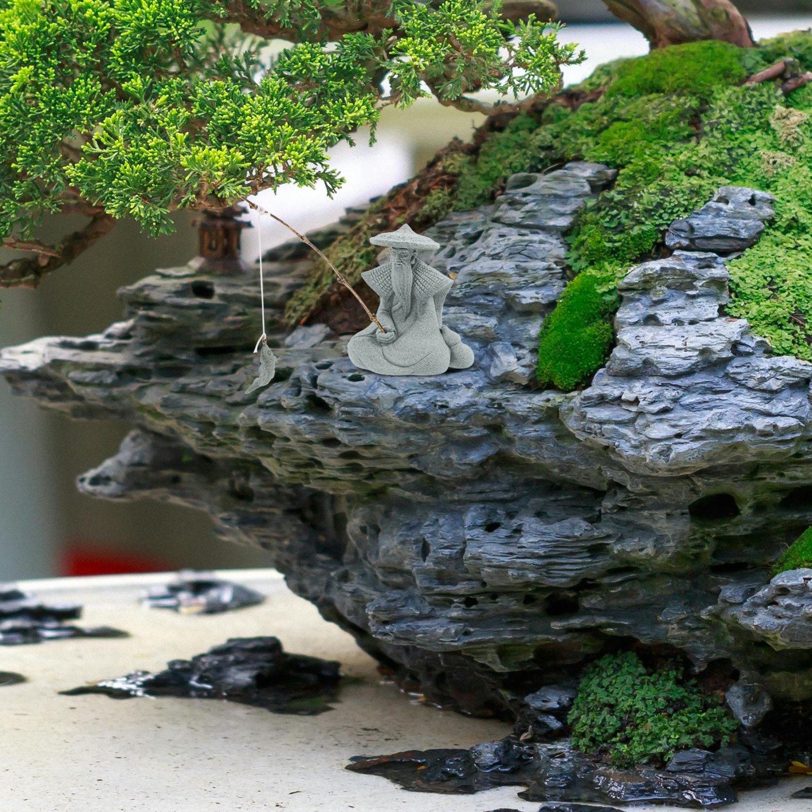 Mini Fisherman Statue Resin Ga - Japanese Garden Bonsai 评论和价格
