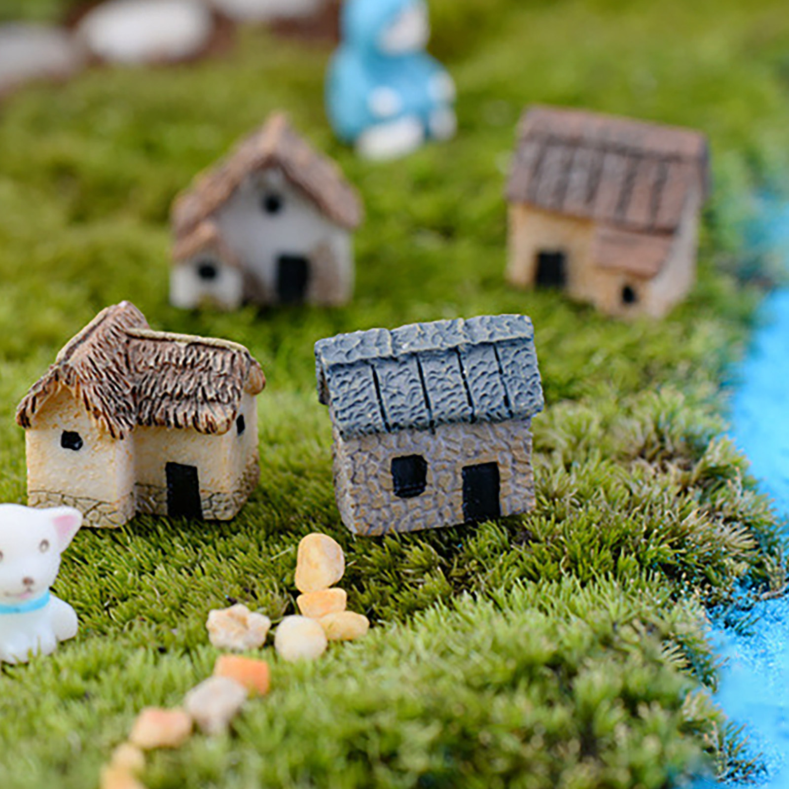 4Pcs Artistic Resin Mini Villa - Bonsai Garden House 评论和价格